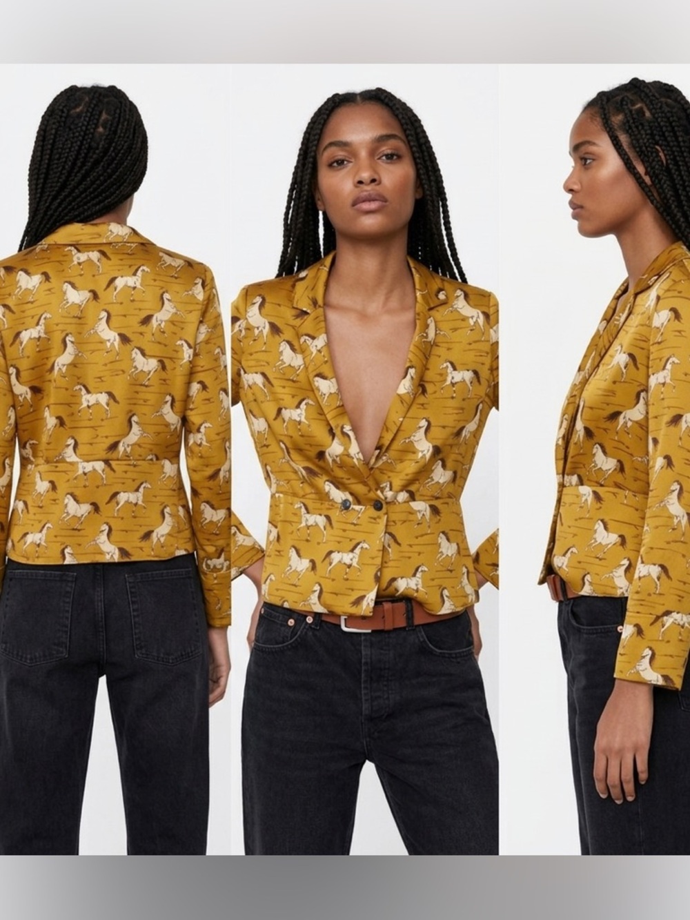 Zara Woven Mustard Horse-Print Blazer - Women